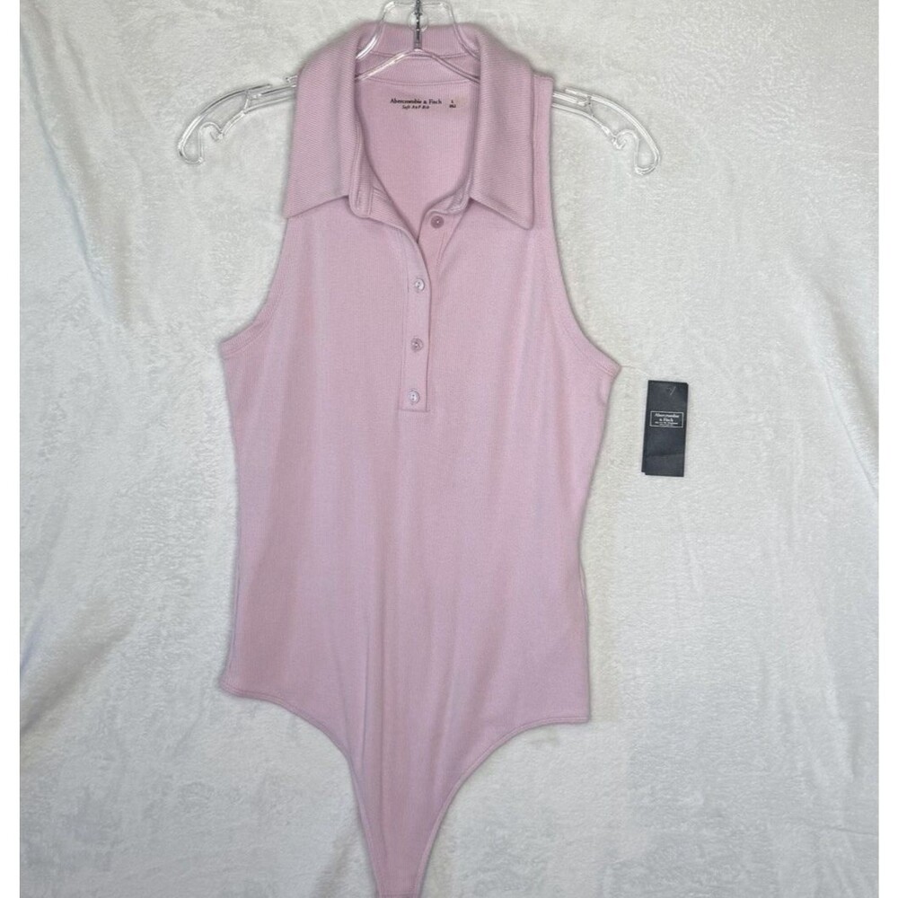 NEW Abercrombie & Fitch Soft A & F Polo BodySuit Pink Purple L ribbed sleeveless
